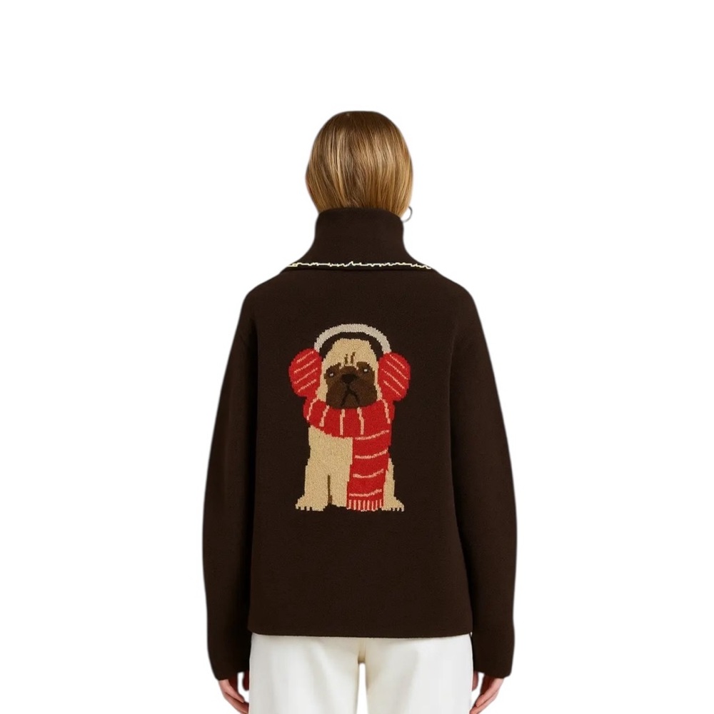 Flat White Pug Sweater with whipstich, new with tags, one size